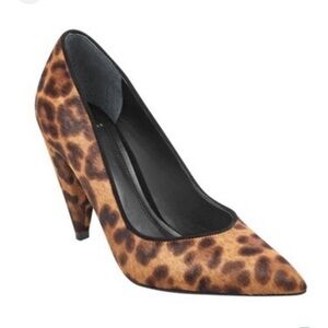 New Marc Fisher Helsa Pump Leopard Print Heels Pumps Calf Hair Tan Brown